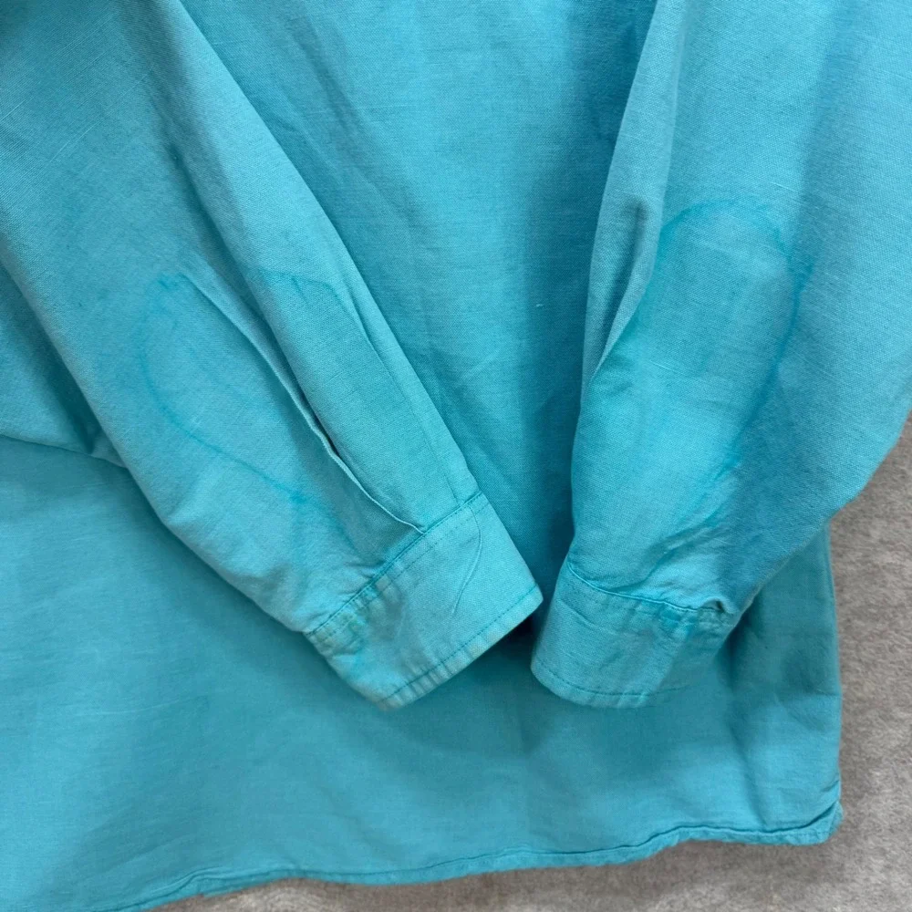 Carbon 2 Cobalt Shirt Mens XXL Teal Silk Linen Cotton Long Sleeve Button Up - Picture 4 of 9